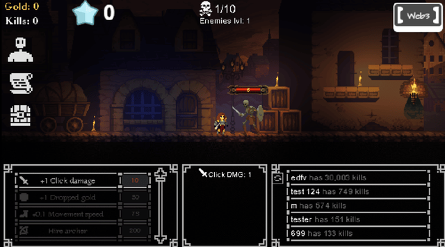 The pixel-art login screen for Lost Crusader, showing a castle at night under a full moon.